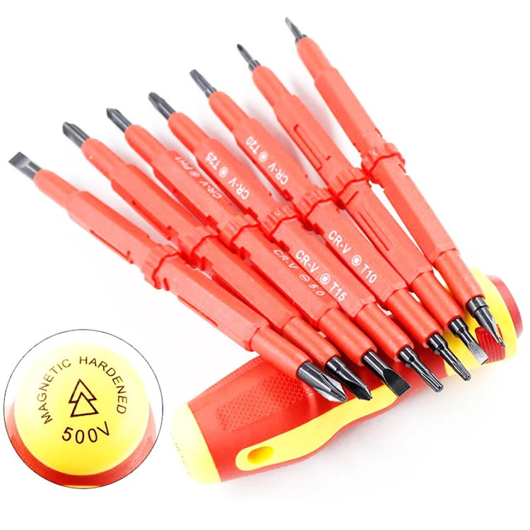 
500V Electrical engineering insulated Screwdriver with Phillips Slotted Torx U Tri Y bits interchangeable Bolt Screw hand tools 