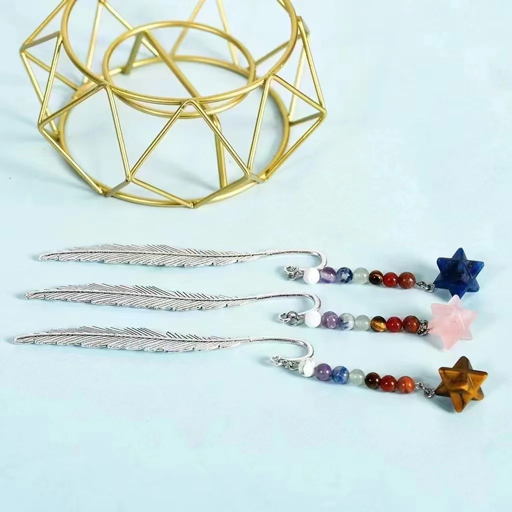 Antique Copper Metal Bookmarks with Handmade 7 Chakra Healing Crystals merkaba Hanging Pendant Gemstones Assorted