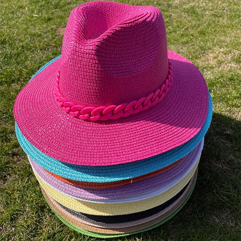 High Quality Vintage Panama Straw Hats For Women Wide Brim Outdoor Sunshade Sun Hats Wholesale Cheap Straw Hats