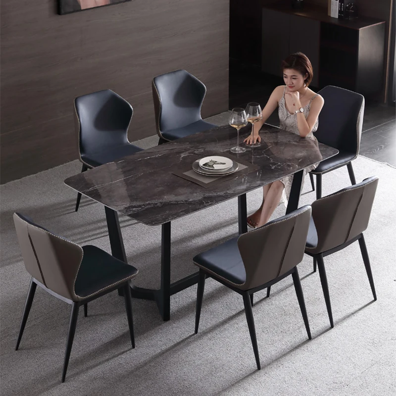 Light Luxury Style Rectangular Italian-style Glossy Rock Slab Dining Table