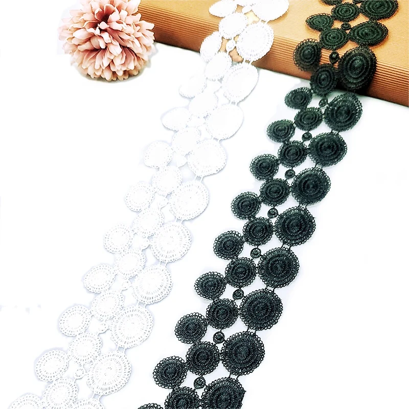 White flower embroidery lace trim chemical border lace trim
