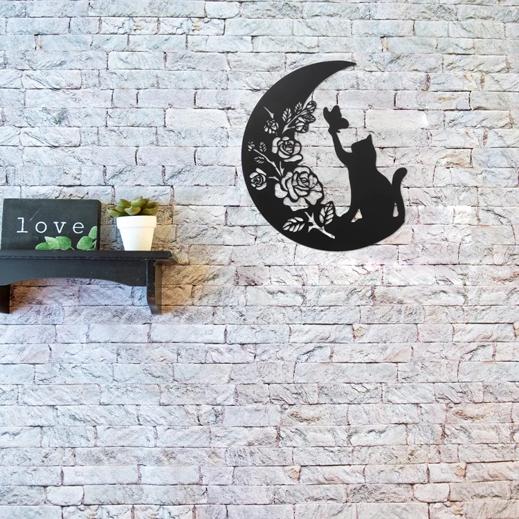 Custom Modern Metal Wall Hanging Black Butterfly Moon Bird Decor Hanging Floral Wall Art Hanging for Home Decor Gift