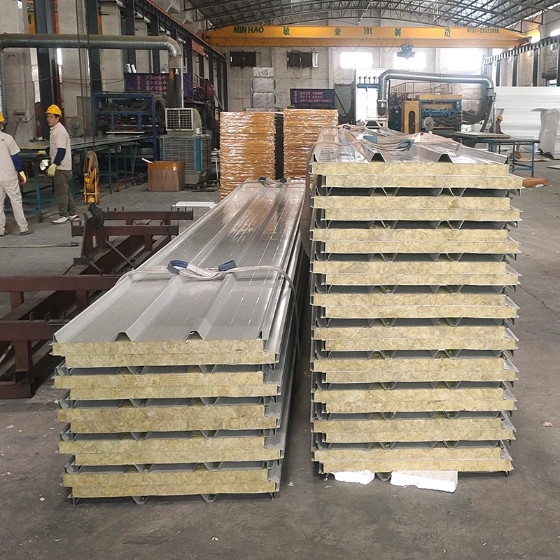 50mm 75mm 100mm Thickness Insulated Exterior Wall Panel Roof Sandwich Panels and Rock Wool Sandwich Panel