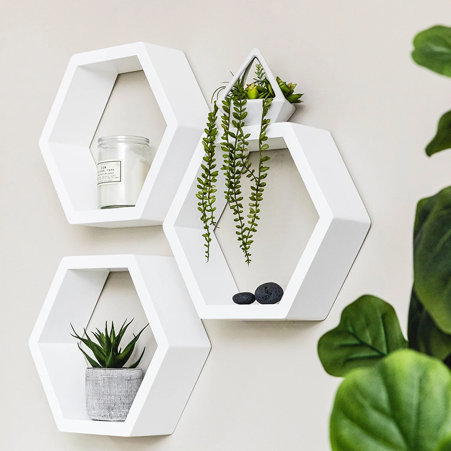White Honeycomb Shelves wood storage shelf display Geometric wooden Floating Hexagon wall Shelf kitchen furniture