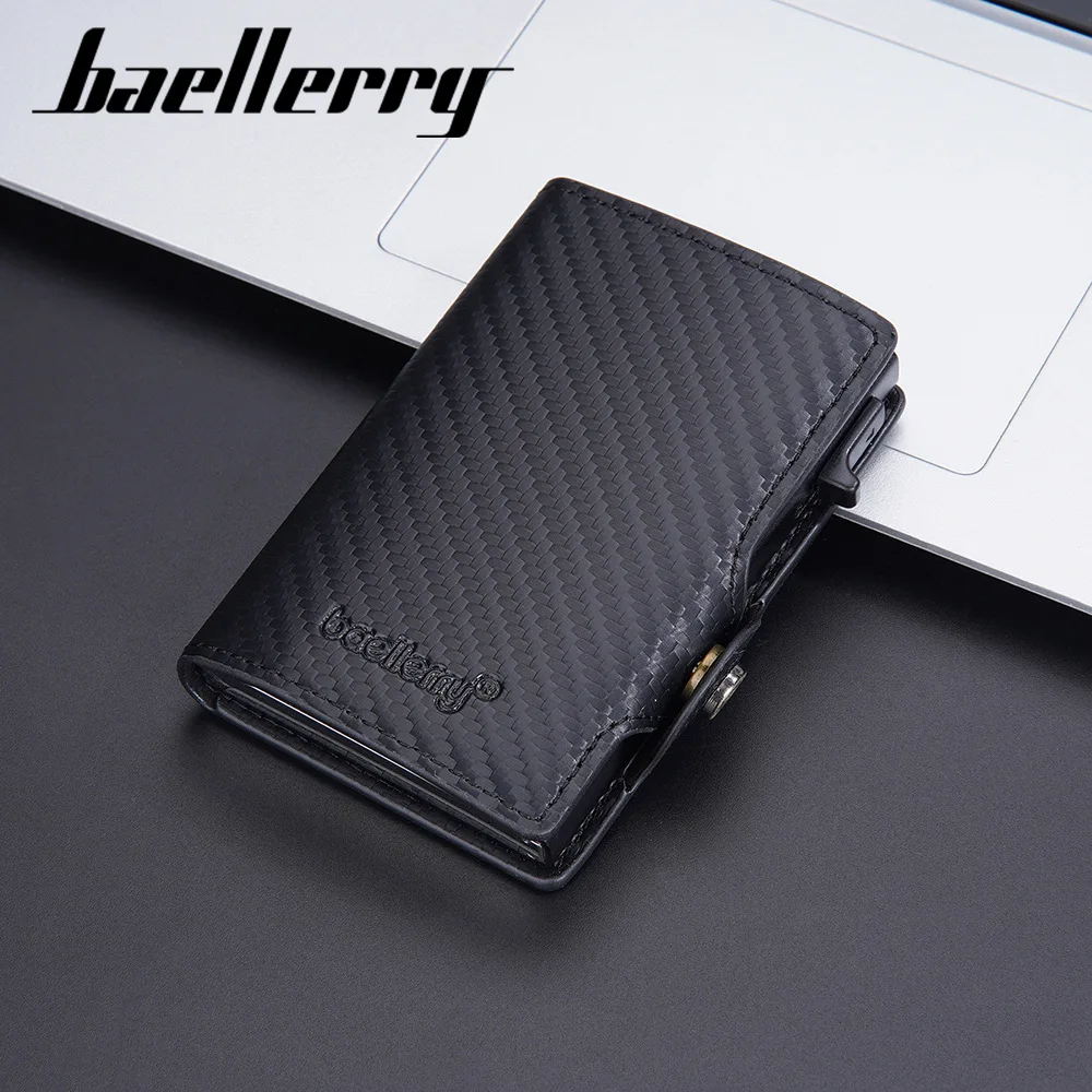 2023 New3 Folds Anti-Magnetic Aluminum Case Wallet Side Push Design RFID Carbon Fiber Card holder for Men