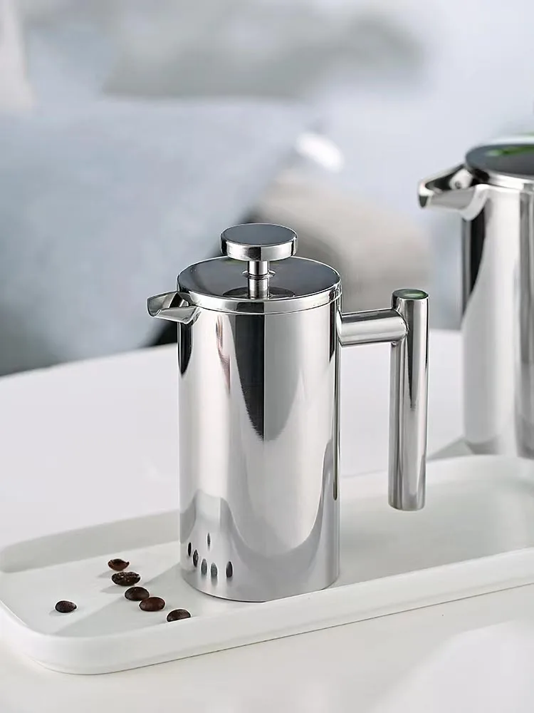 Cheap 800ml Double Wall Bright Camping Metal Coffee French Press Travel Mug Coffee Plunger