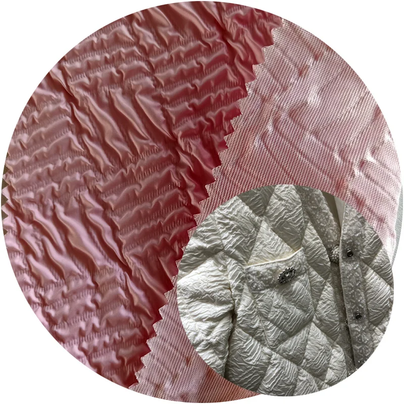 Custom Double Layers Crumple Fabric 20D polyamide Bonded Knitting Tulle Fabric Used For Girls Fashion Coat