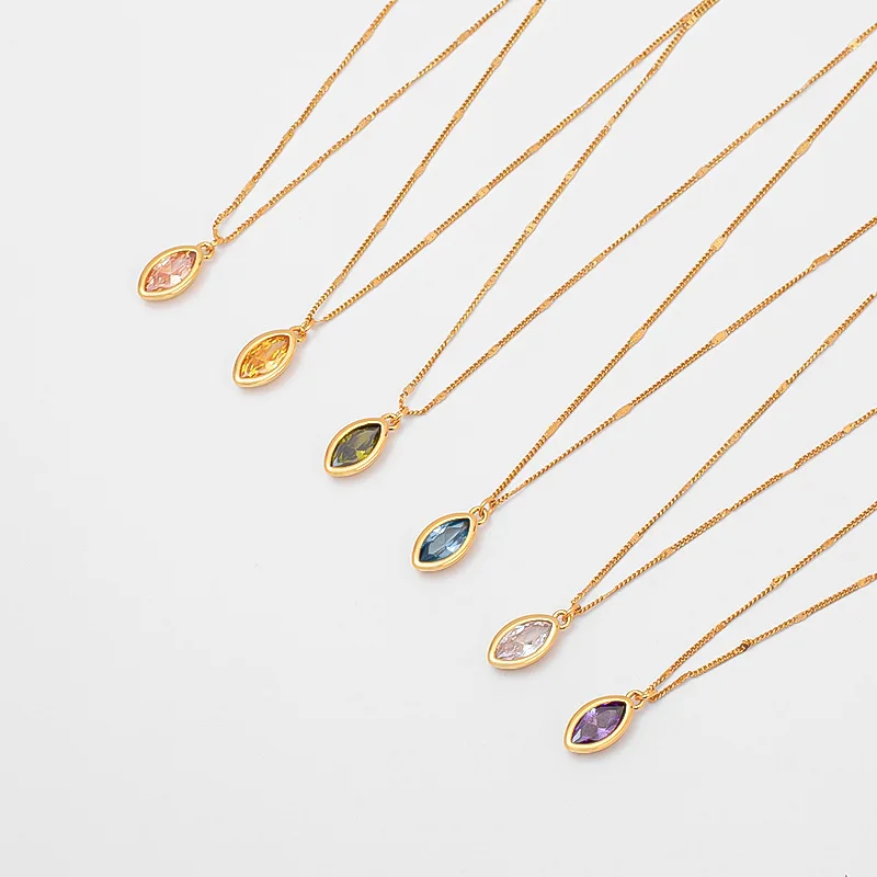18K gold plated Necklace Women Chocker Stone Pendant necklaces stainless steel chain necklace for women