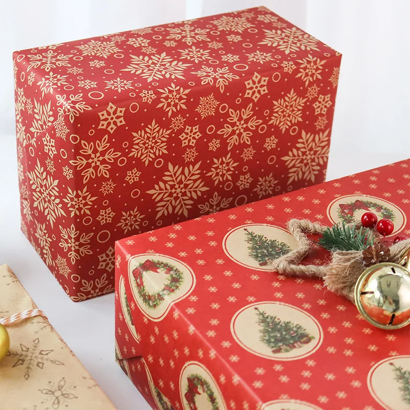 Gift packing Special Occasion Wrapping Paper Christmas kraft Wrapping Paper christmas tree snow pattern paper