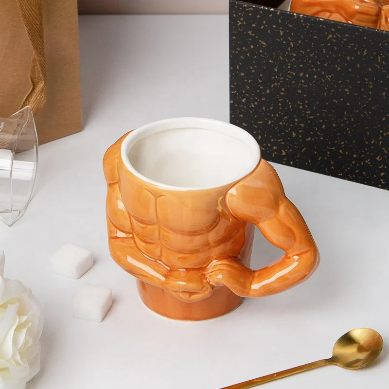 Novelty gift 3d ceramic coffee mug cup unique muscle macho man mug