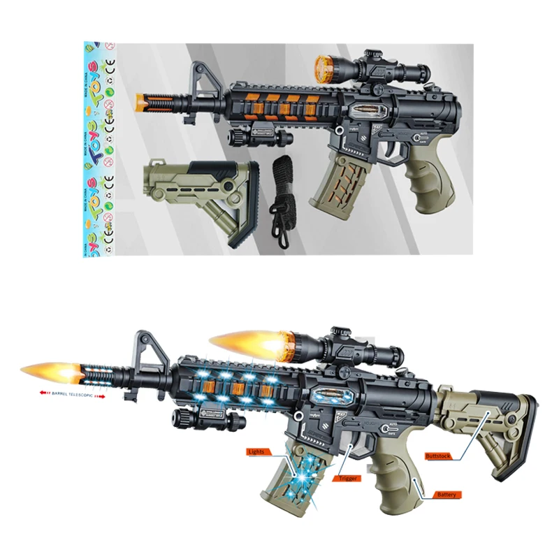 QS High Quality Electric M416 Gun Toys With Sound Lights Barrel Telescopic Plastic Simulation Gun Model