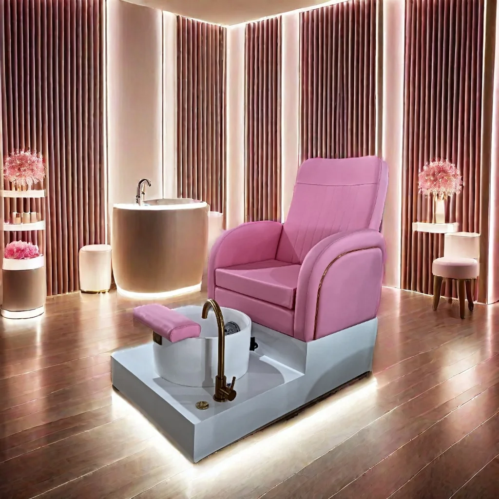 New Hot Sale Beauty Pink Massage Electric Manicure Foot Spa Pedicure Chair for Salon With Led Lighting
