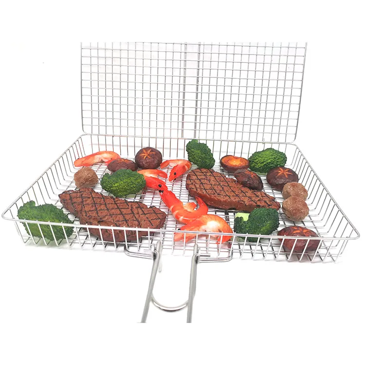 Grill Basket Extra Large Grill Accessories Gifts for Men Fish Grilling Basket Barbecue BBQ Rack with Wooden Detachable Handle
