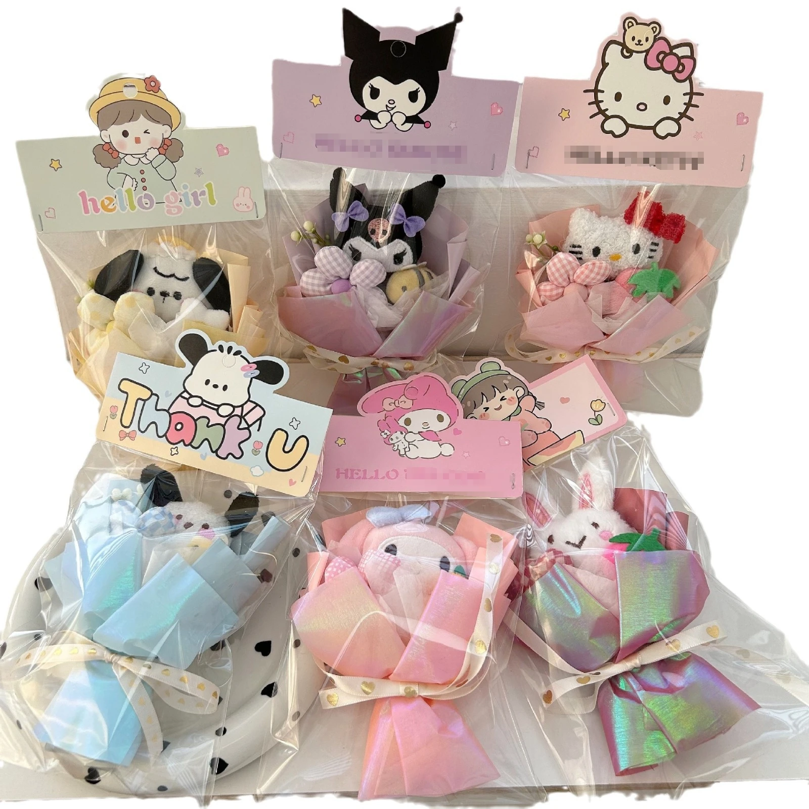 New kawaii kulomi melody mini plush doll Bouquet Cute Pochaco cinnamom Women Birthday Gifts anime toy mini plush Flower