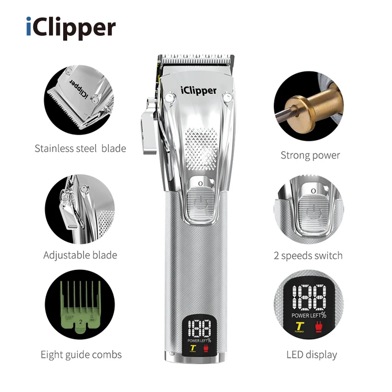 iClipper-K33s New Arrival Cordless Professional  Hair Trimmer Electric Metal  Hair Clippers