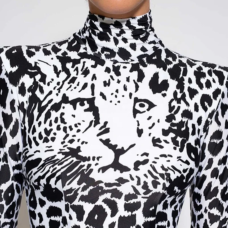 LW 2021 womens fall and winter fashion casual animal printed sexy slimming pullover crew neck long sleeve short romantic dress