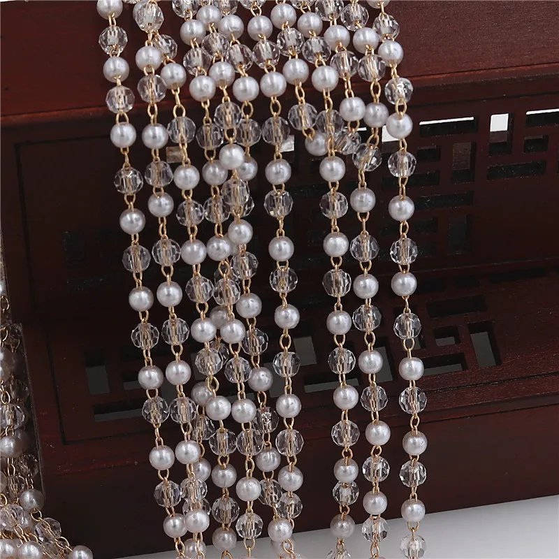 Beautiful faceted rosary style beaded pearl chain gold plated for jewelry making charms FOB reference price