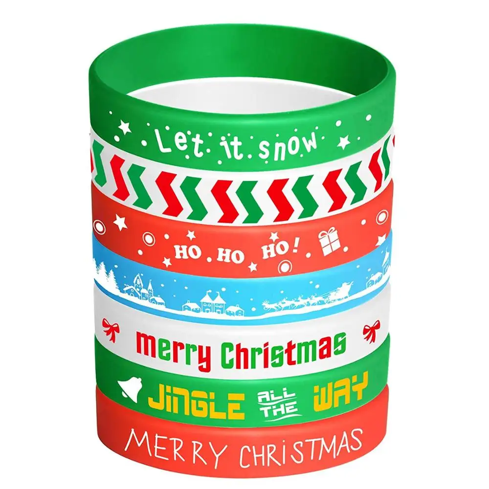 35 Pieces Kids Christmas Silicone Wristbands Rubber Band Bracelets for Party Decoration  Merry Christmas Patterns
