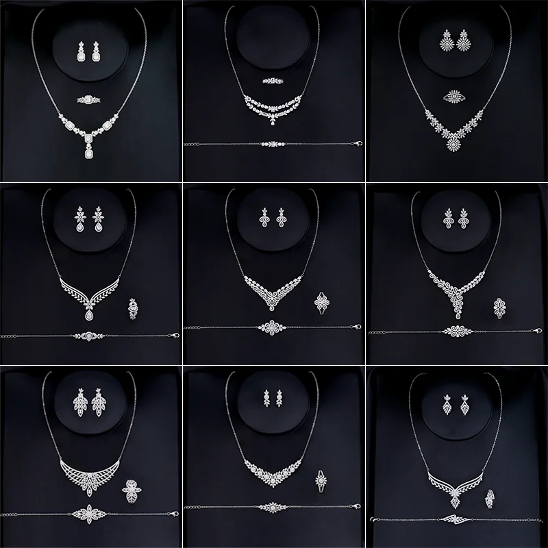 Luxury Delicate Shiny Cubic Zirconia Nigerian Style Jewelry Sets Dubai Gold Women Wedding Jewelry Sets