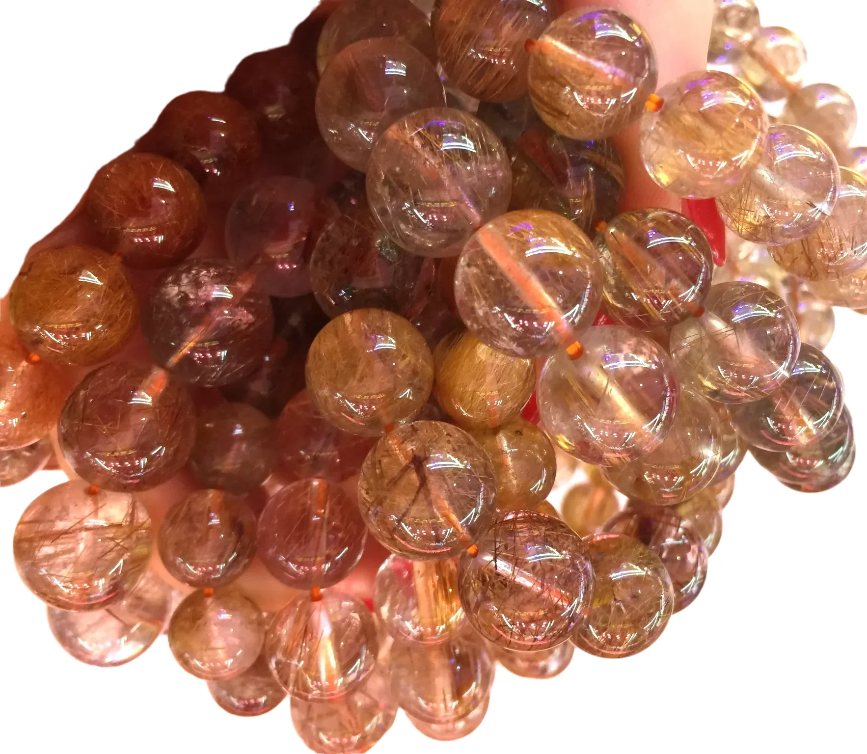 beads Copper Rutilated Quartz bracelet Round Natural Gemstone  Stone Beads