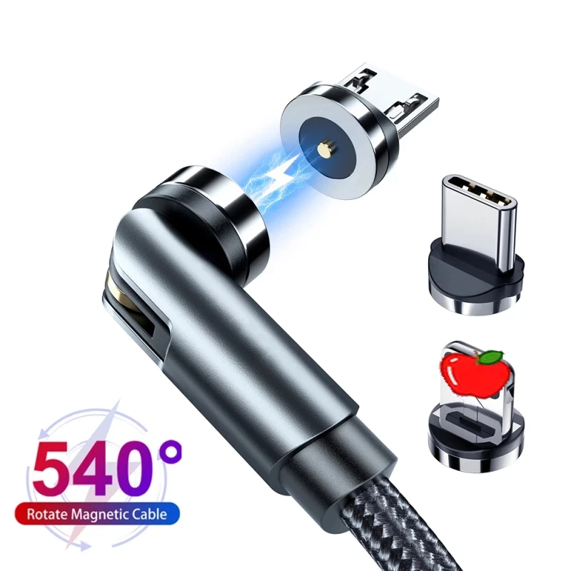 High Quality Nylon 360 540 Degree 3 in 1 Magnetic usb Charging Phone Cable 3 in 1 Metal Lanyard Magnetic Data Cable Type C