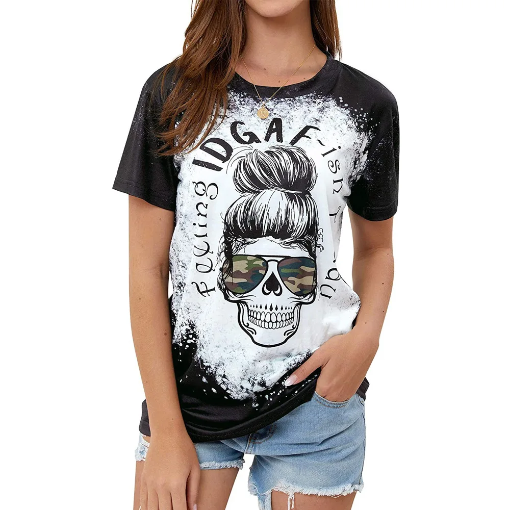 Fast Shipping Skull Y2K Style Graphic Sublimation Printing Similar Bleached Basic T-shirts For Women