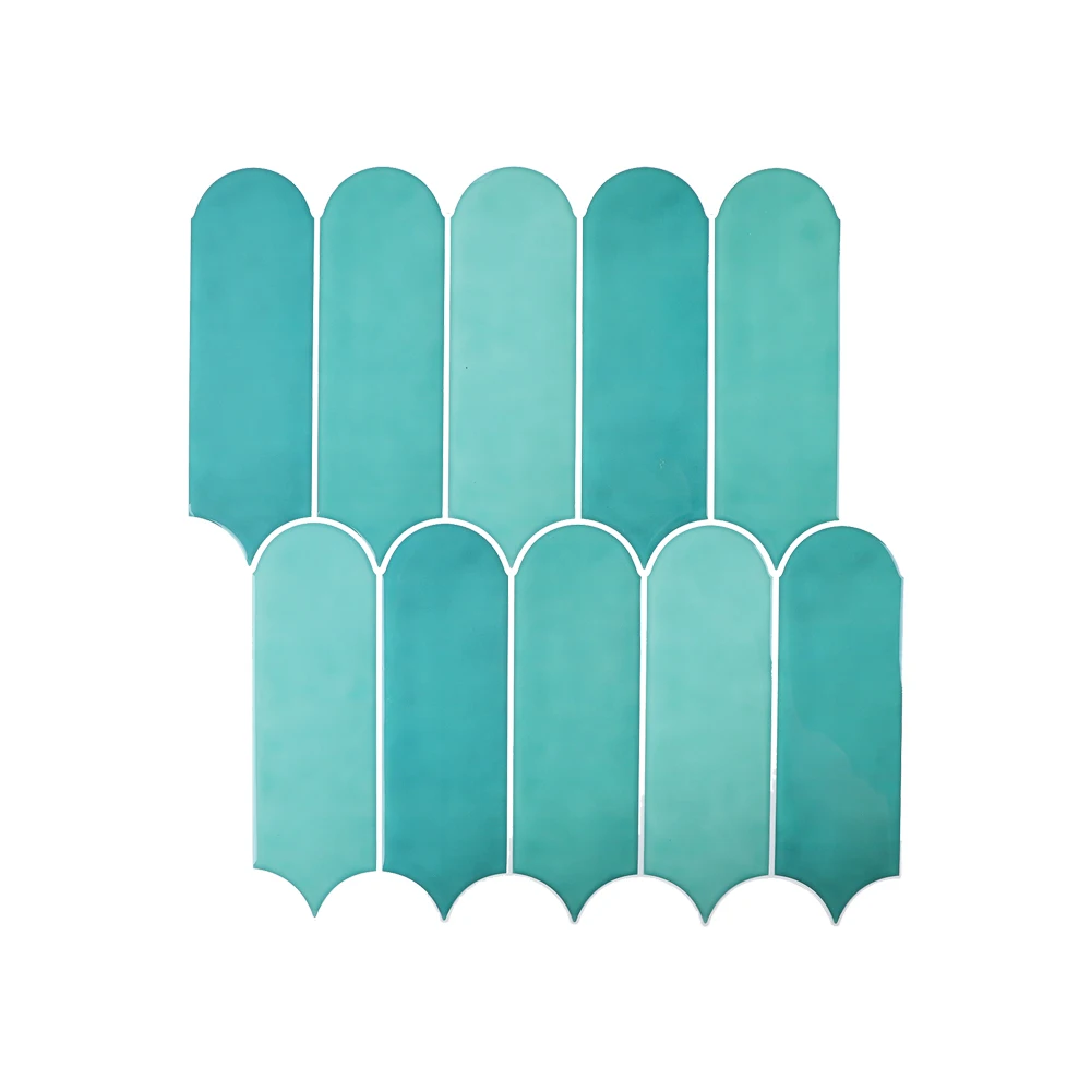 PU glue peacock feather brick  3D waterproof multilevel blue color mosaic peel and stick