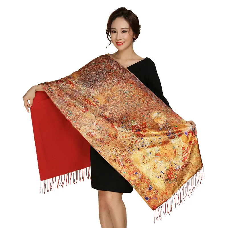 Custom Made Double-layer Long Brushed Hijab Cheongsam Autumn and Winter Real Silk Shawl Scarf