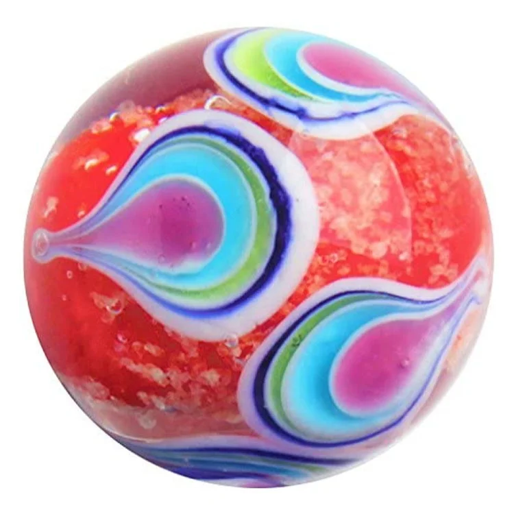 Handmade Namaste Art Glass Glow-in-The-Dark Pebbles China Peacock tail Feather Designs Round Big Red Glass Marbles 22mm