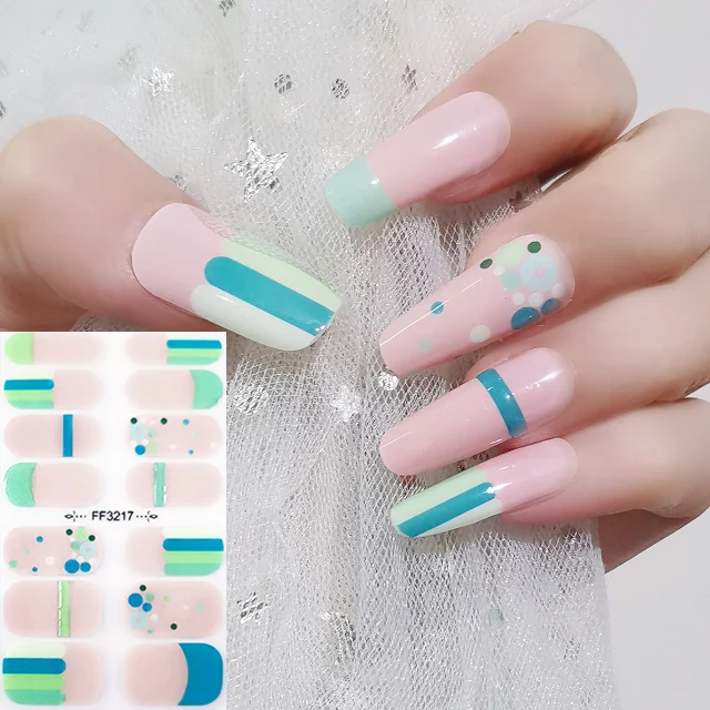 factory supply Nail Art Stickers colorful 3D nail stripes Wholesale supplies flower heart pattern stickers nails for girls