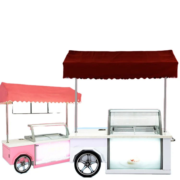 Food Truck Ice Cream Display Cabinet Freezer Refrigerator Gelato Popsicle Ice Cream Push Cart