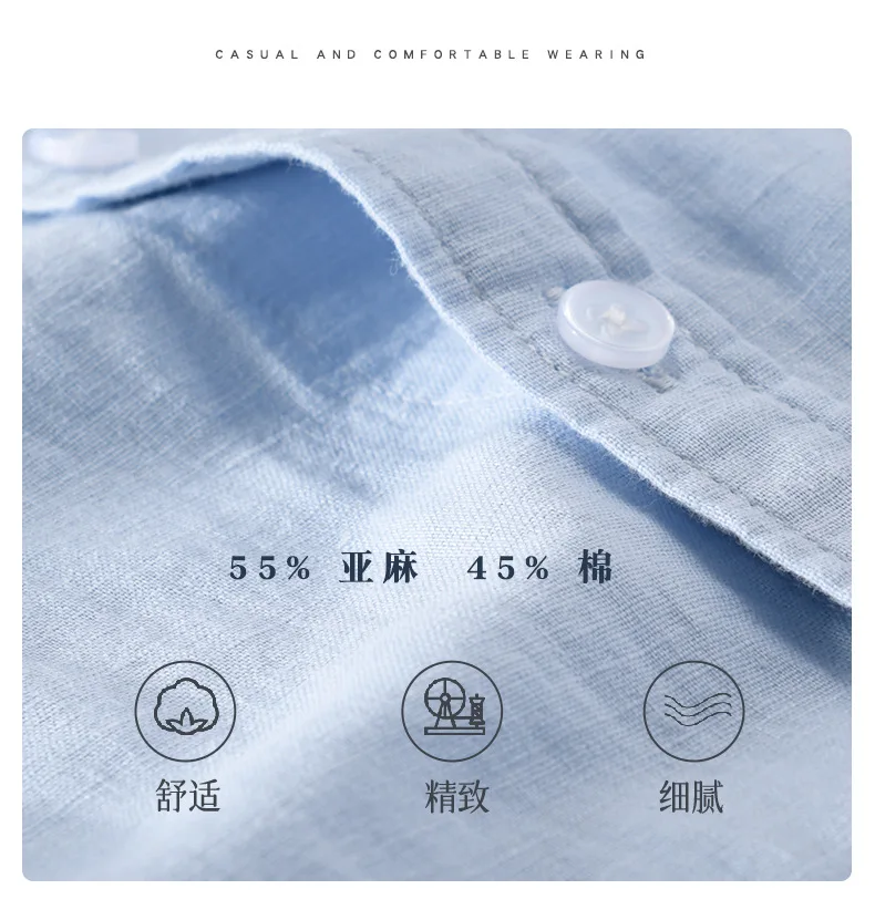 Custom logo casual long sleeve  button up soild  cotton linen shirt for men