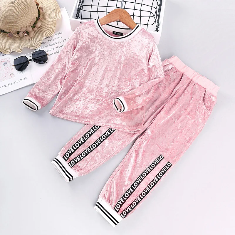 
High-end 5sizes Kids 2020 Spring Autumn Wholesale Special Sweatshirt+Pants 2 Piece Sports Set For 3-7Y Boys Girls Velour Set 