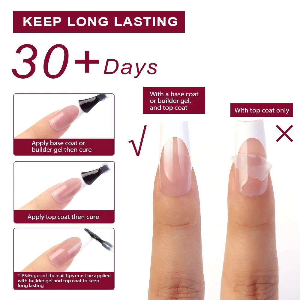 Gelsky Soft Gel Tips Press on Nails Thick French Gel X Nail Tips Full Cover Almond Nail Tip