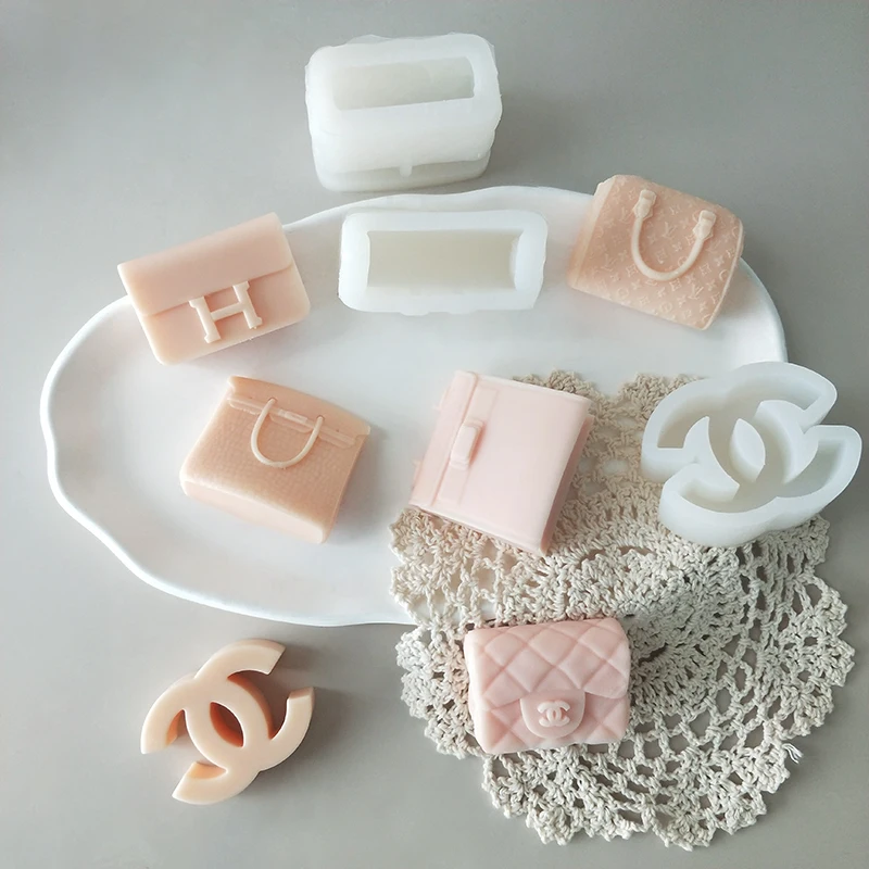 New Design Wallet Women Cosmetic Bag Epoxy Resin Scented Candle Silicone Mould Ladies Mini Brand Handbag Candle Mold