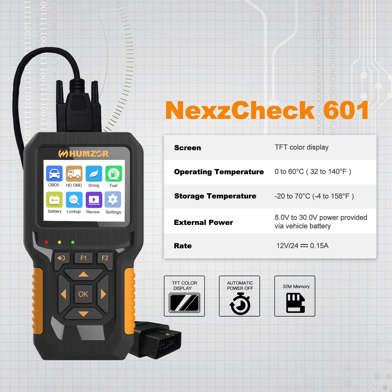 HUMZOR NC601 для 12 В 24 автомобиля и грузовика OBD2 считывает код карты ELM327 инструмент сканирования грузовик диагностический тестер