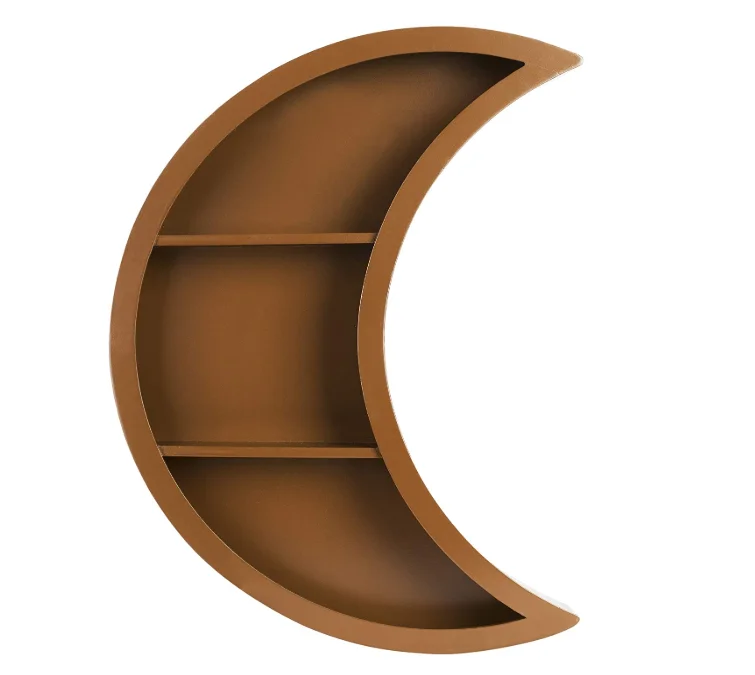 STYLISH Enchanting Brown Crystal Pine Wood Crescent Half Moon Phase Shelf