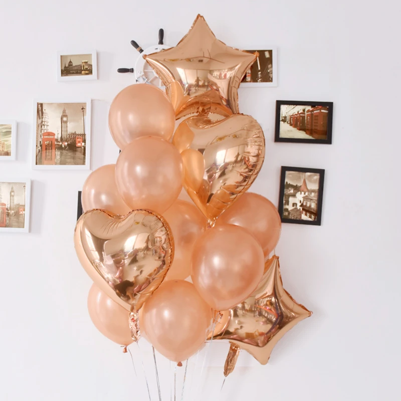 
Rose metal glitter balloon set 18 inch matte five-pointed star aluminum film 12 inch chrome metal transparent latex balloon 