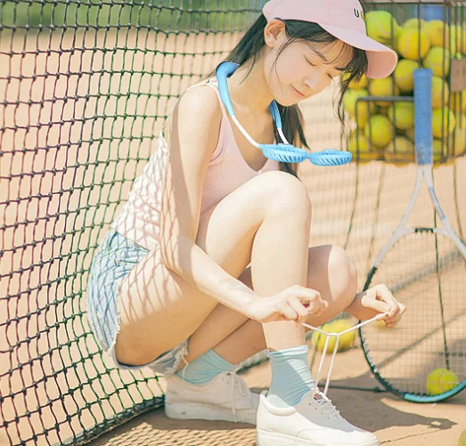 Wholesales Hands Free Mini Rechargeable Earphone Design Neck Fan Wearable Portable Hanging Neck Fan