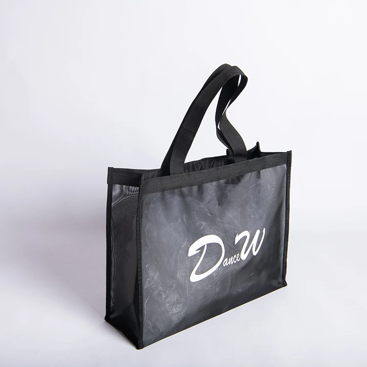 Hot selling customized design clear see through mesh tote shopping bag