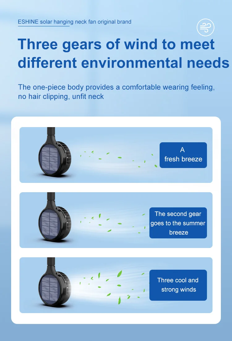 wholesale 2022 hands free portable rechargeable personal cooling solar charging input 2000mah battery neck fan for home travel