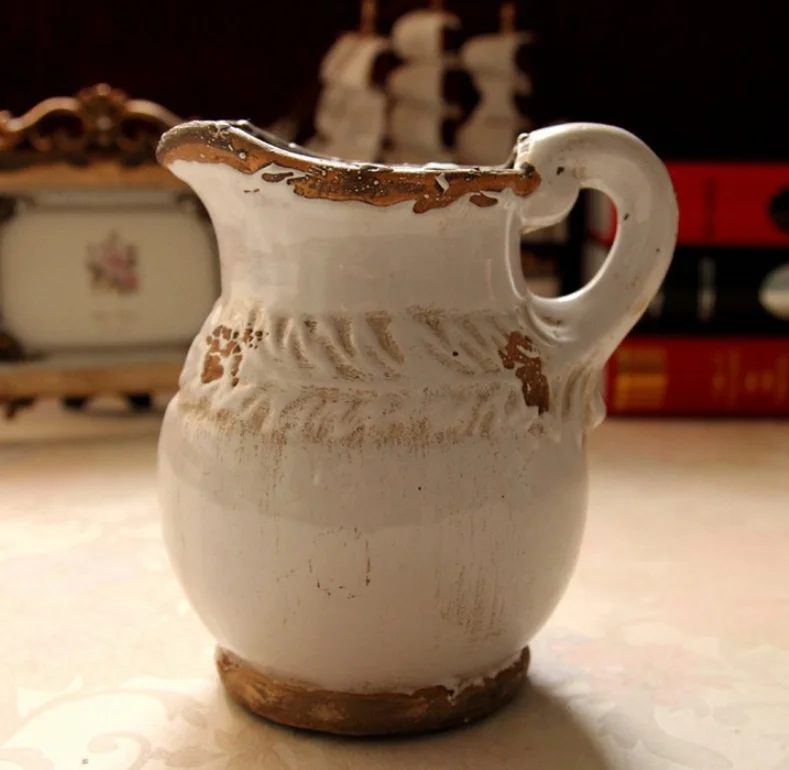 American Country Home Decoration Gift, Antique Flower Ware Blue Archaistic Porcelain Pot Ceramic Vase