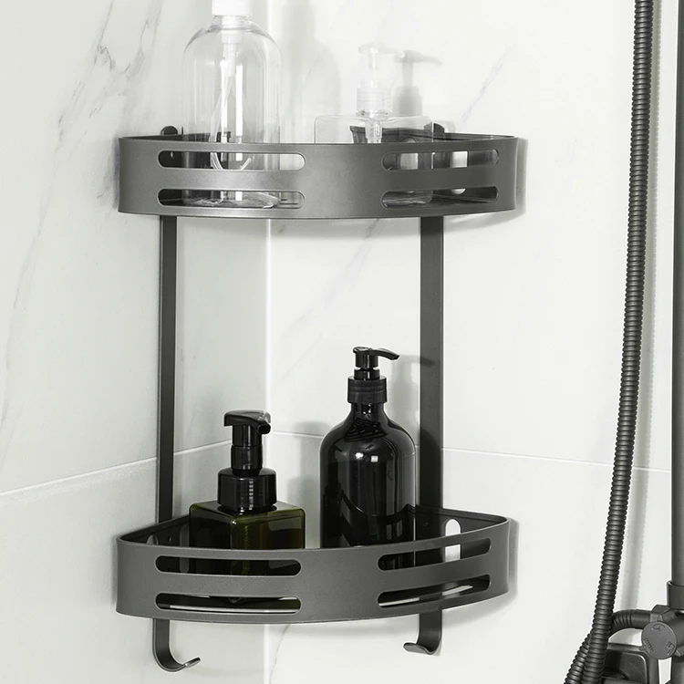 Low MOQ bathroom accessories wall mounted rack organizer bathroom corner storage shelf