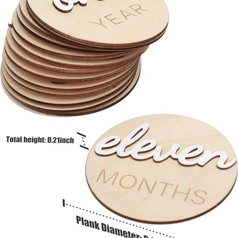 Set of 14 pcs 3D Wooden Monthly Milestone Marker Cards with Hello World Newborn Pregnancy Announcement Sign