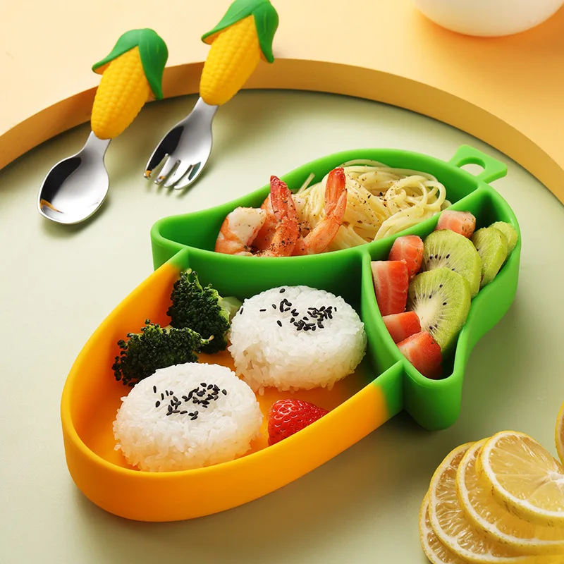 New best seller baby products and items baby silicone tableware set feeding supplies Fork spoon bibs set