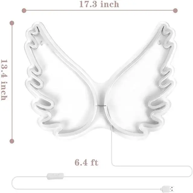 Personalized Neon Sign Lights Custom Angel Wings Led 2D Acrylic Visual Art Wall Hanging Shop Bar Party Bedroom Decor