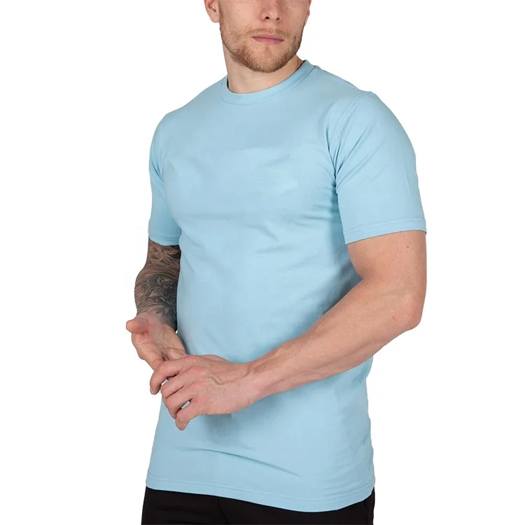 Wholesale Essential Printing Logo Running Pure Color Stretchy Fabrics T Shirt High Quality Cotton Elastane Blend T-Shirt Men