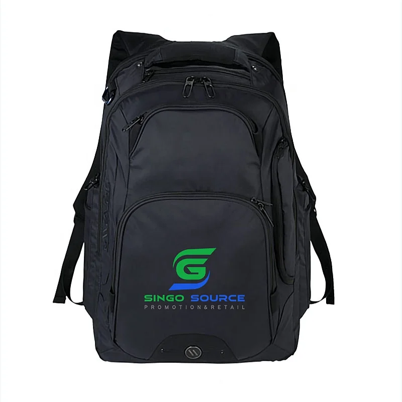 High Quality 600D Custom Travel Backpack Rutter Checkpoint-Friendly Black Nylon Laptop Backpack 17.3