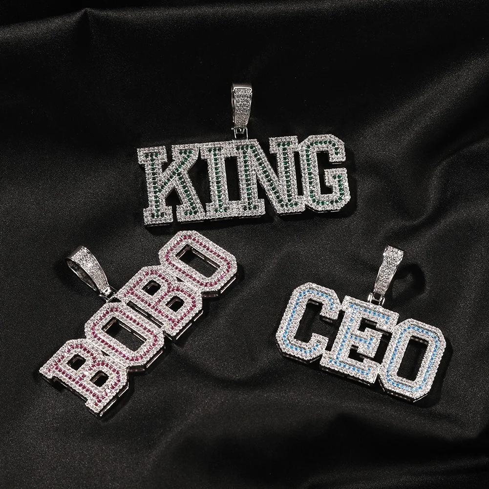 2022 New Hip Hop Jewelry For Women Purple Initial Name Pendant Necklaces Iced Out CZ Varsity Letter Custom Name Pendant Necklace
