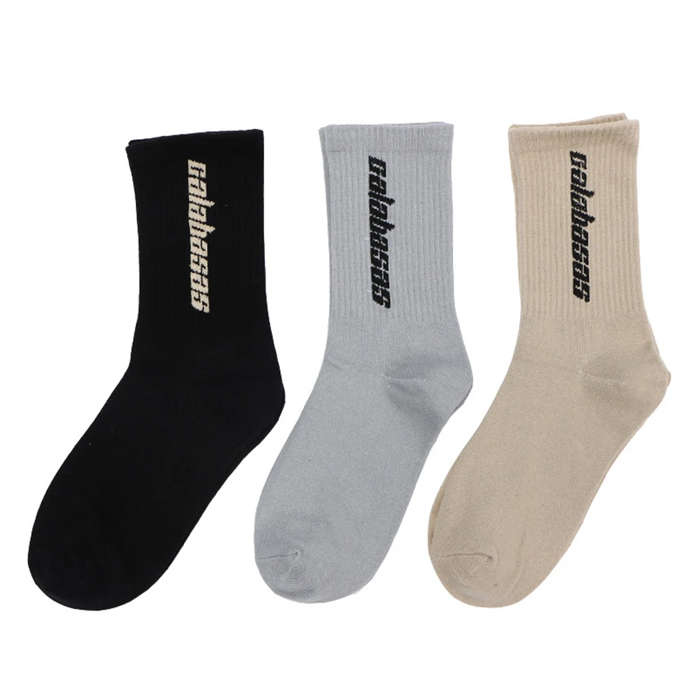 Unisex plain men cotton streetwear oem kanye west ins crew socks hip hop letter calabasas tube skateboard socks